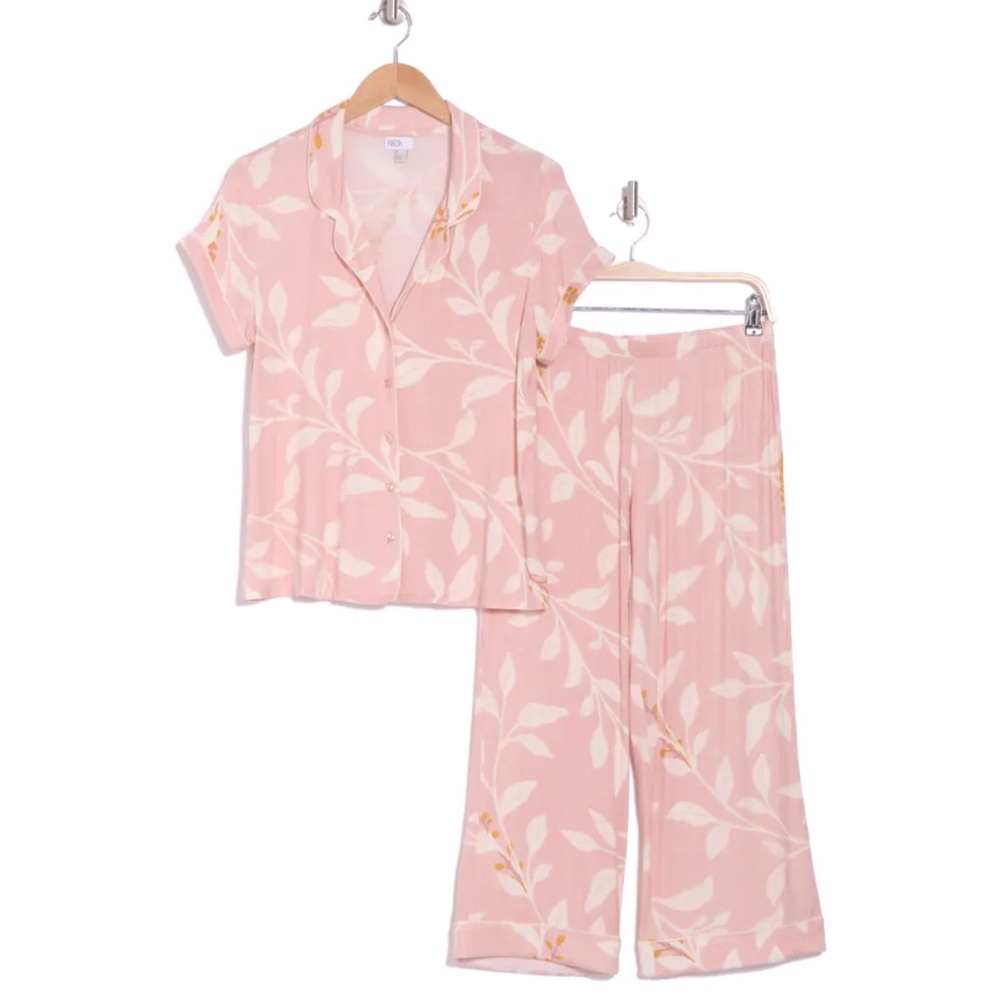 Nordstrom Pink Leaf-Print Two-Piece Pajama Set